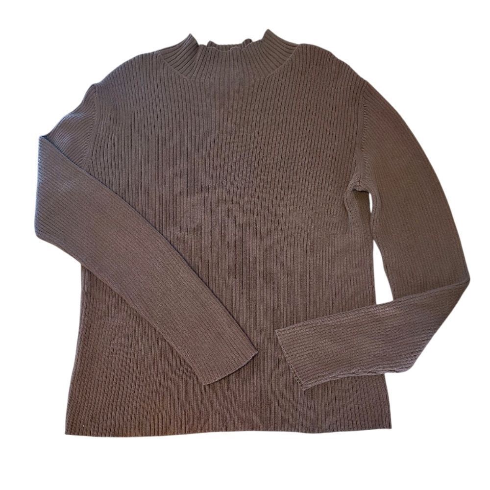 Nordstrom VTG 2004 Brown Ribbed 100% Cotton Mock Neck Sweater Large